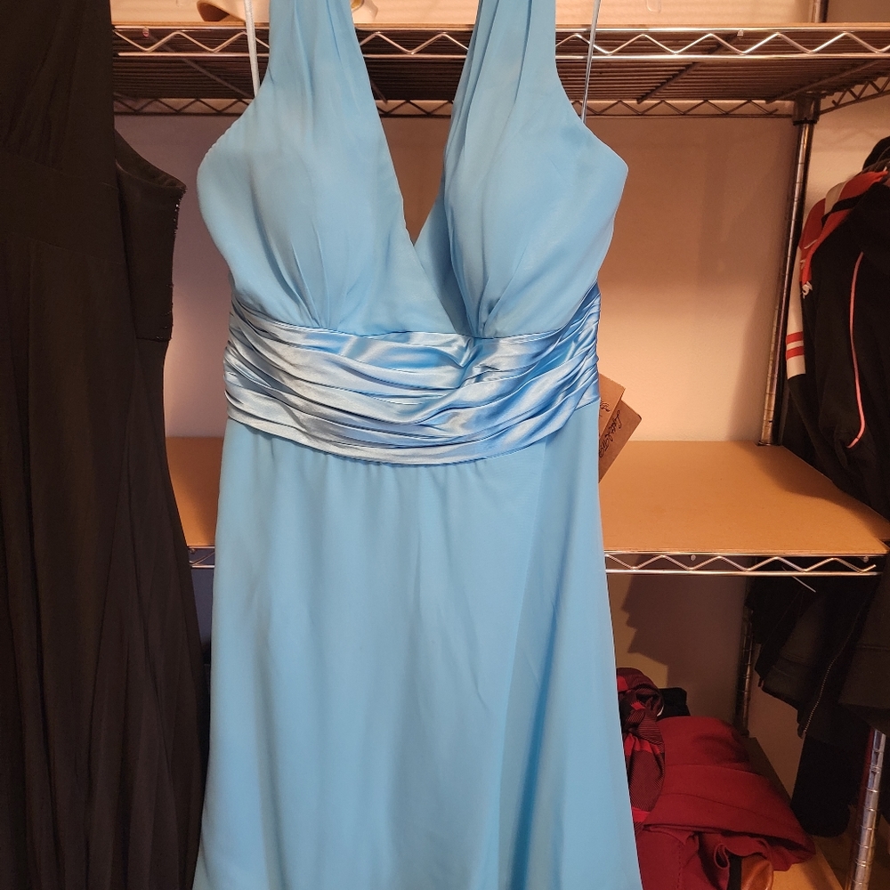 Beautiful Aqua blue chiffon overlay party dress.Halter style , never worn.